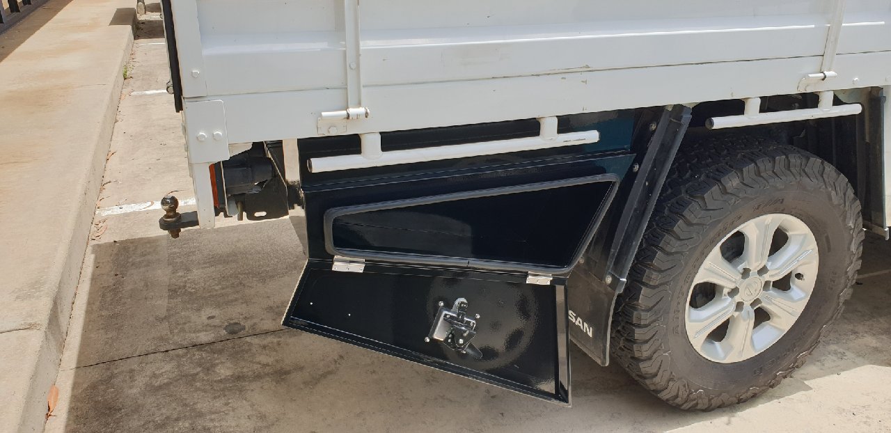 Undertray tapered steel tool box (Drivers side rear) coated black - Image 2
