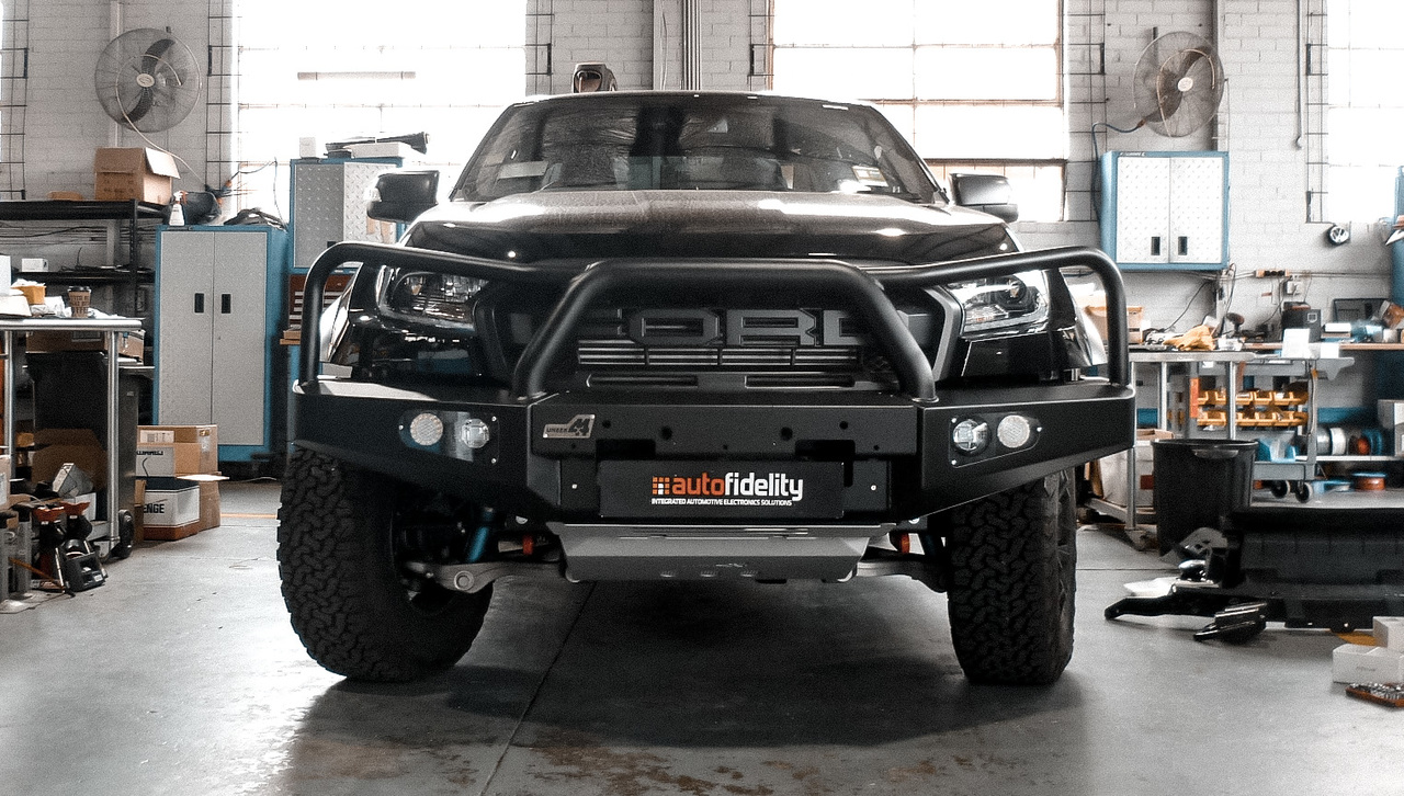 ECB Commander Triple Hoop Bullbar with Bumper Lights - Ford Ranger Raptor - Textura Black Finish